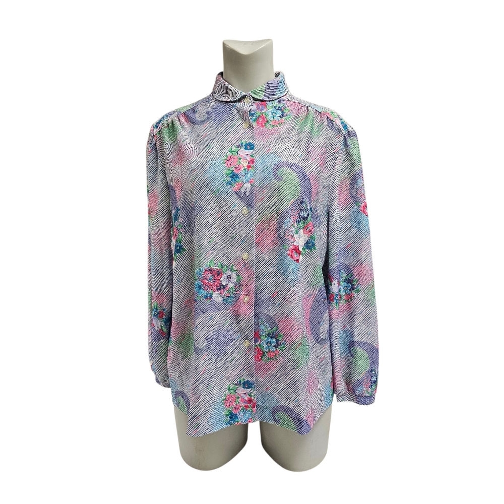 VTG Lady Devon floral stripes long sleeve top